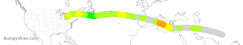 Turbulence forecast map for AIC187, DEL to YYZ