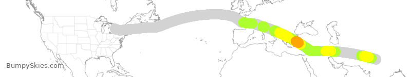 Turbulence forecast map for AIC190, YYZ to DEL