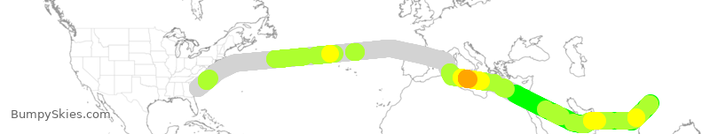 Turbulence forecast map for AIC3032, CHS to DEL