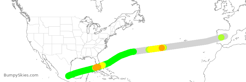 Turbulence forecast map for AMX002, MAD to MEX