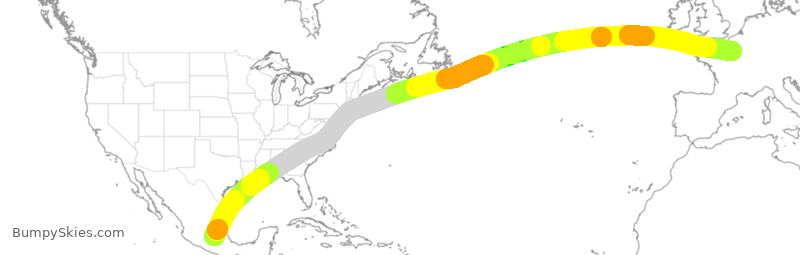 Turbulence forecast map for AMX003, MEX to CDG