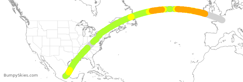 Turbulence forecast map for AMX004, CDG to MEX