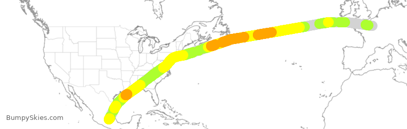 Turbulence forecast map for AMX005, MEX to CDG