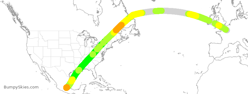 Turbulence forecast map for AMX006, CDG to MEX
