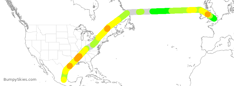 Turbulence forecast map for AMX007, MMX to GLL
