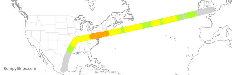 Turbulence forecast map for AMX008, LHR to MEX