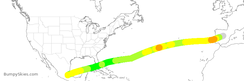 Turbulence forecast map for AMX020, MAD to MEX