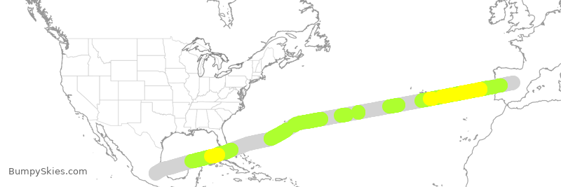 Turbulence forecast map for AMX022, MAD to MEX
