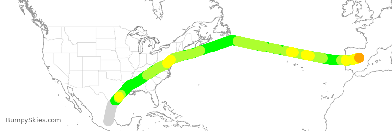Turbulence forecast map for AMX027, MEX to MAD
