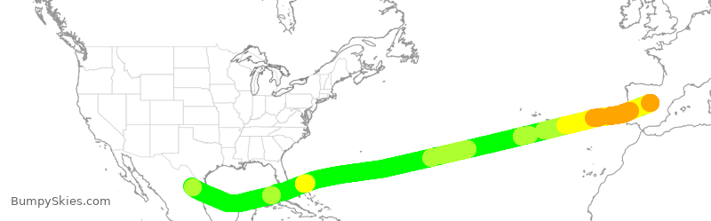 Turbulence forecast map for AMX035, MAD to MTY