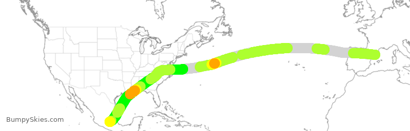 Turbulence forecast map for AMX038, BCN to MEX