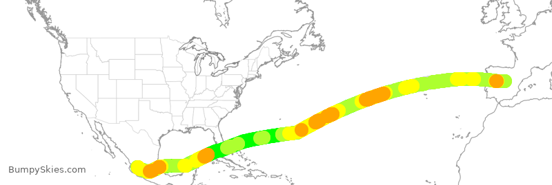 Turbulence forecast map for AMX039, MAD to GDL