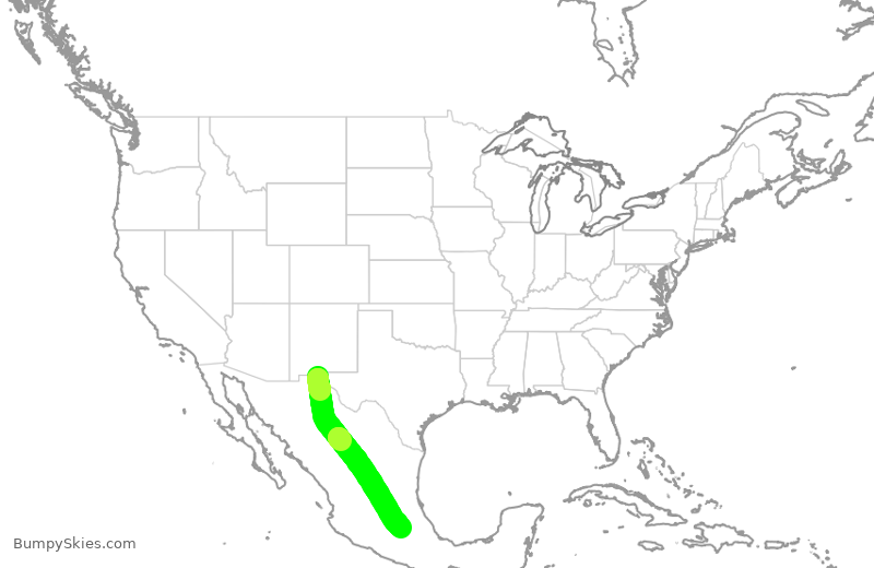 Turbulence forecast map for AMX112, CJS to MEX