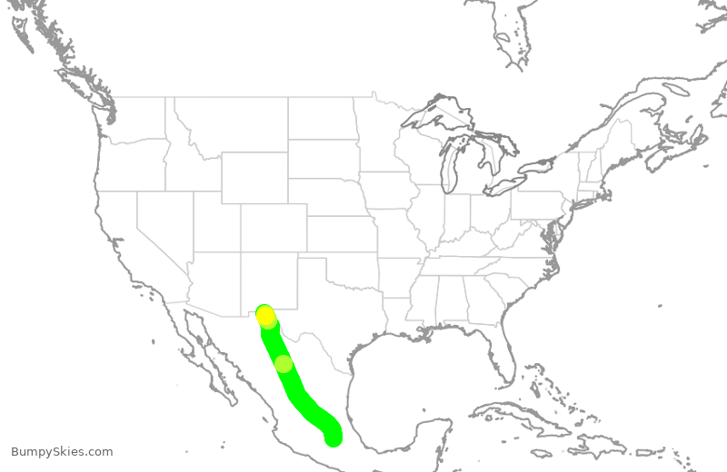 Turbulence forecast map for AMX113, MEX to CJS
