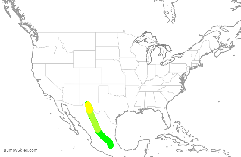 Turbulence forecast map for AMX117, MEX to CJS