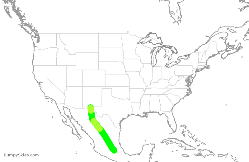 Turbulence forecast map for AMX118, CJS to MEX
