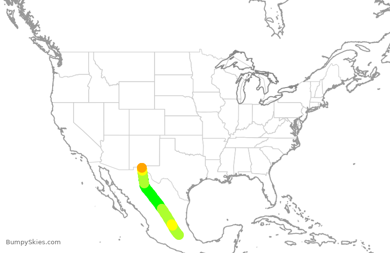 Turbulence forecast map for AMX120, CJS to MEX
