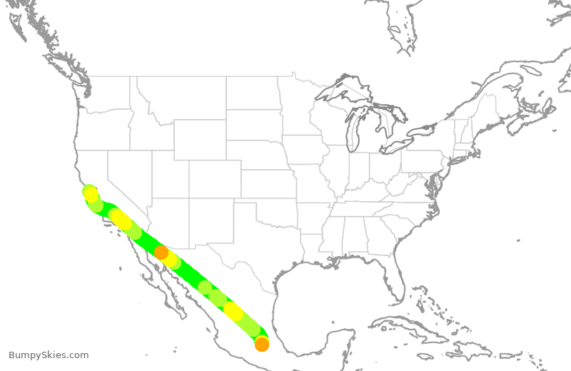 Turbulence forecast map for AMX1668, MEX to SFO