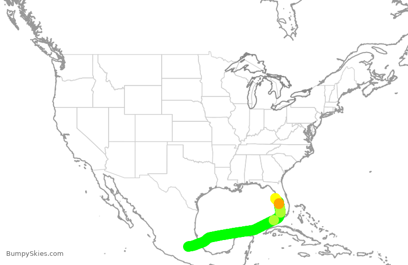 Turbulence forecast map for AMX1740, MEX to TPA