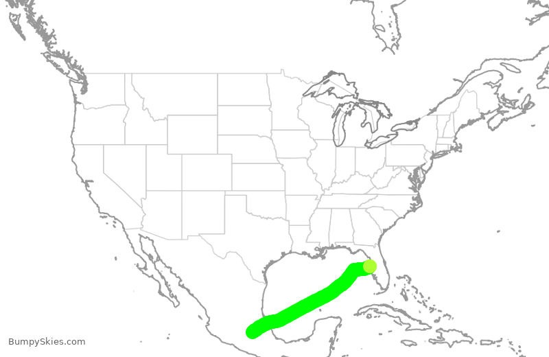 Turbulence forecast map for AMX1741, TPA to MMX