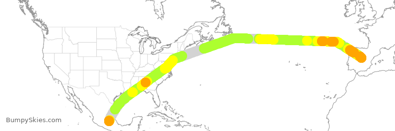 Turbulence forecast map for AMX1, MEX to MAD
