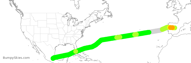 Turbulence forecast map for AMX20, MAD to MEX