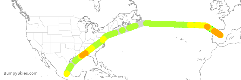 Turbulence forecast map for AMX21, MEX to MAD