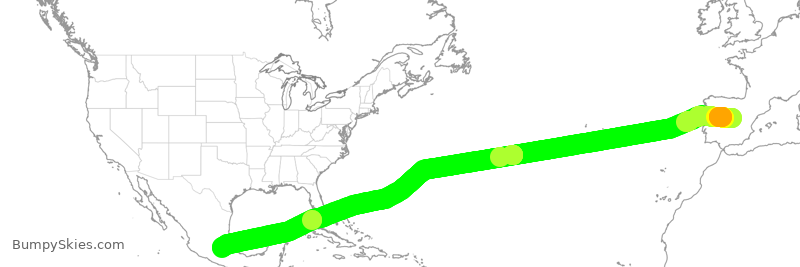 Turbulence forecast map for AMX2, MAD to MEX