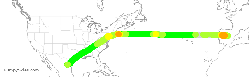 Turbulence forecast map for AMX35, MAD to MTY