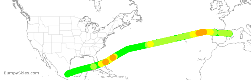 Turbulence forecast map for AMX38, BCN to MEX