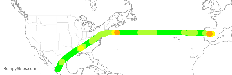 Turbulence forecast map for AMX39, MAD to GDL
