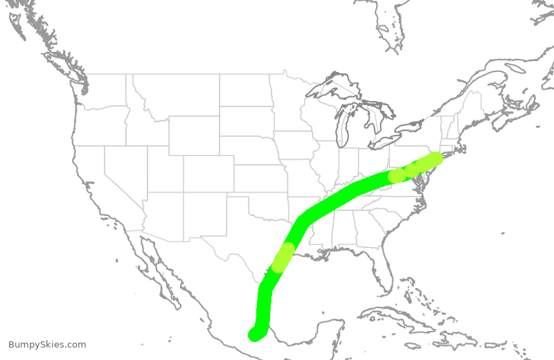 Turbulence forecast map for AMX405, JFK to MEX