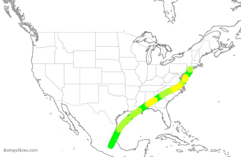 Turbulence forecast map for AMX408, MMX to JFK