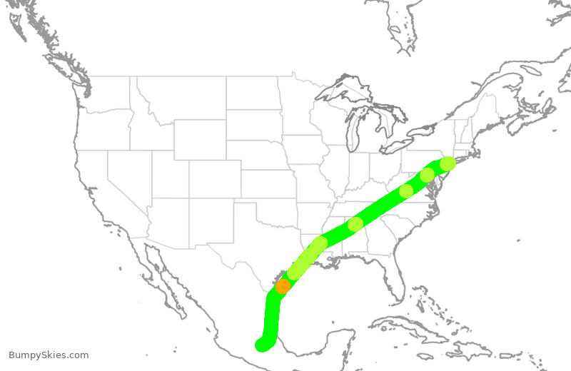 Turbulence forecast map for AMX409, JFK to MEX