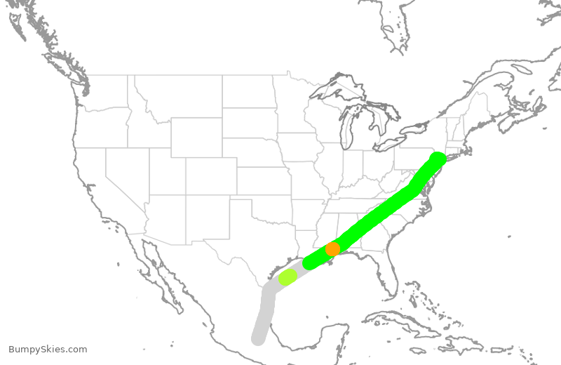 Turbulence forecast map for AMX410, MEX to EWR
