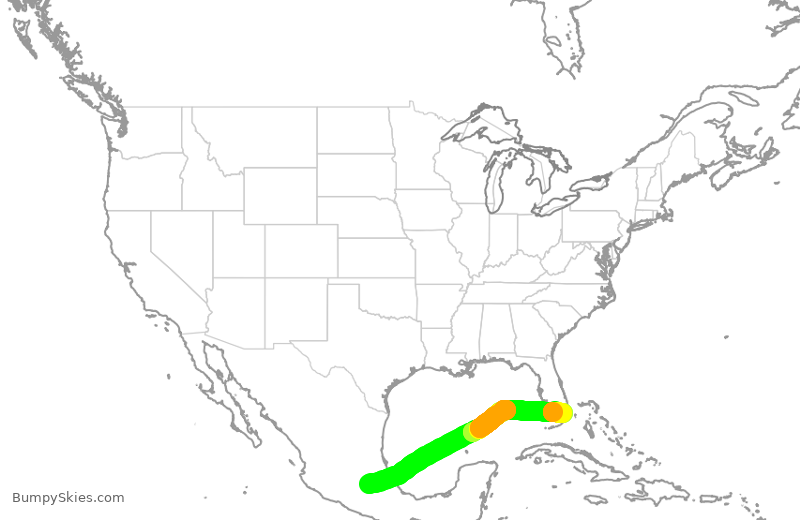 Turbulence forecast map for AMX420, MEX to MIA
