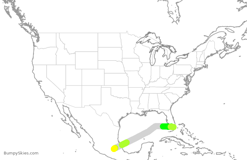 Turbulence forecast map for AMX422, MEX to MIA