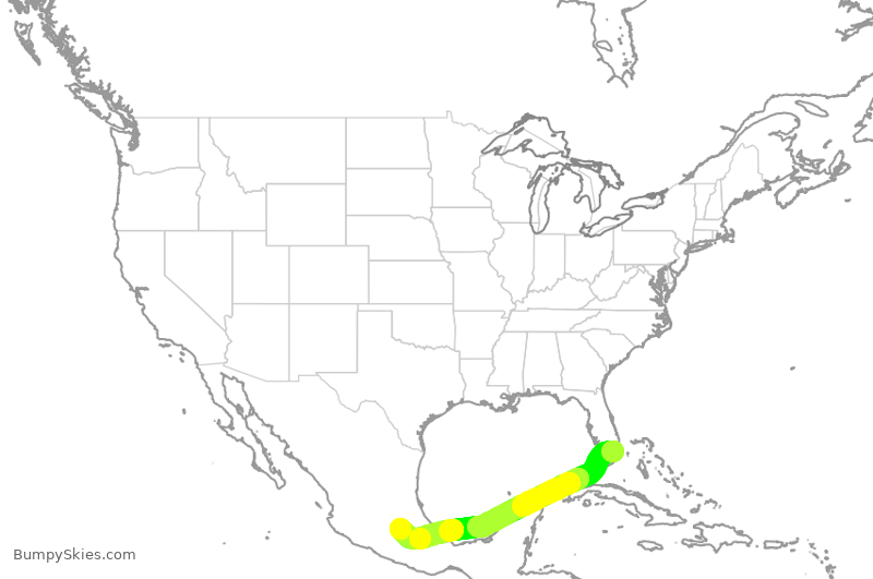 Turbulence forecast map for AMX423, MIA to MEX