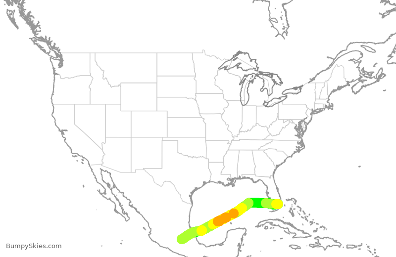 Turbulence forecast map for AMX429, MIA to MEX