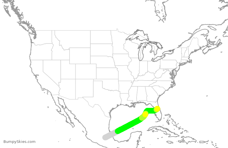 Turbulence forecast map for AMX434, MMX to MCO