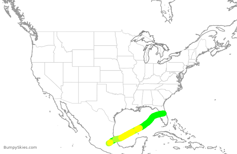 Turbulence forecast map for AMX435, MCO to MEX