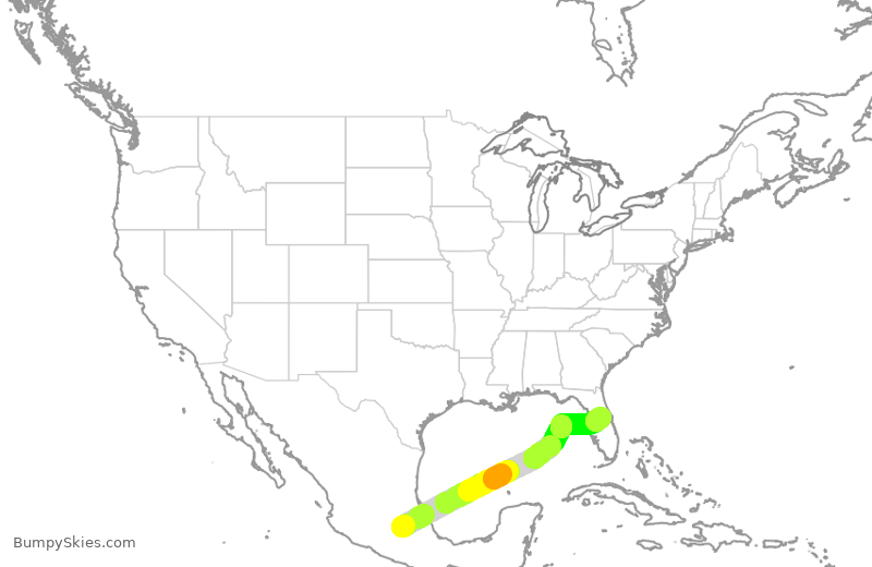 Turbulence forecast map for AMX436, MEX to MCO