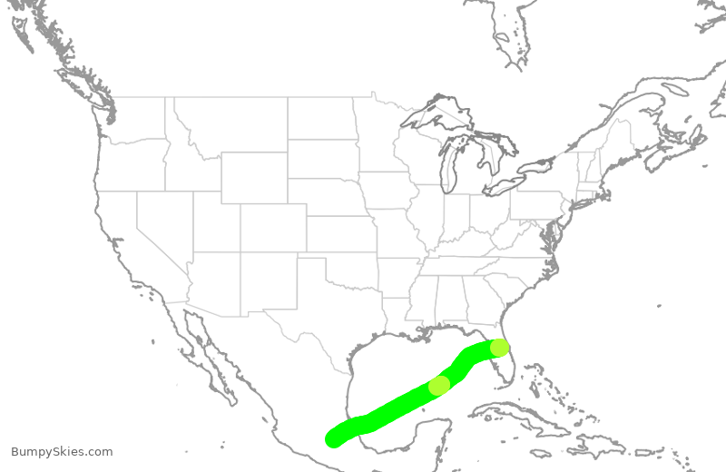Turbulence forecast map for AMX443, MCO to MEX