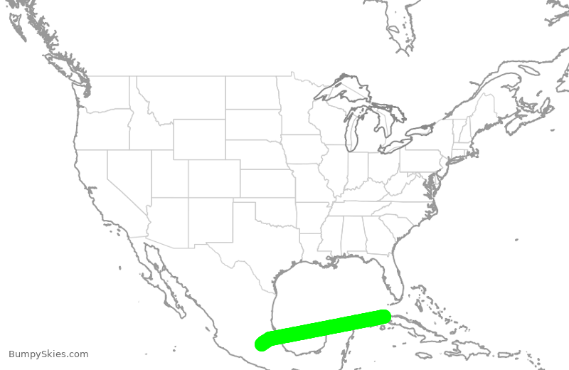 Turbulence forecast map for AMX452, HAV to MEX