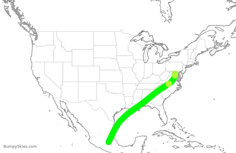 Turbulence forecast map for AMX455, MEX to IAD