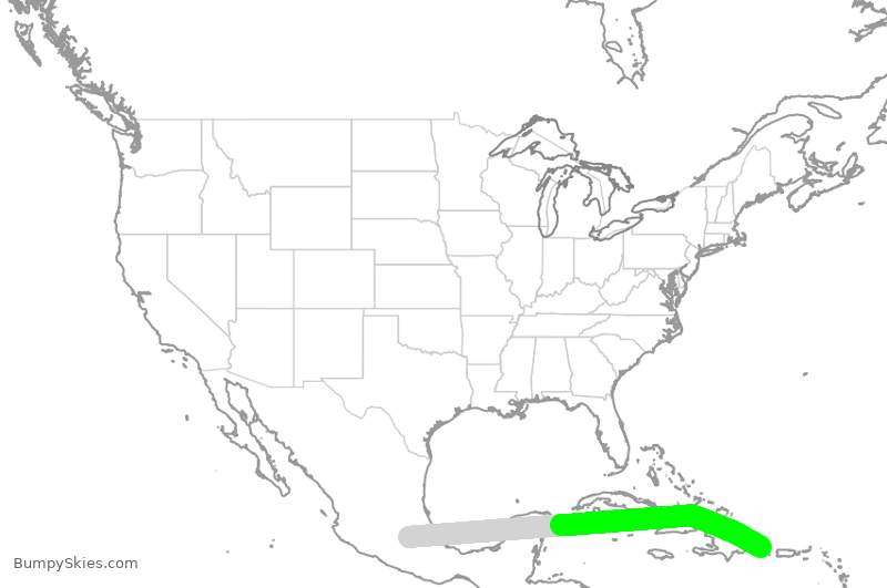Turbulence forecast map for AMX460, MEX to PUJ