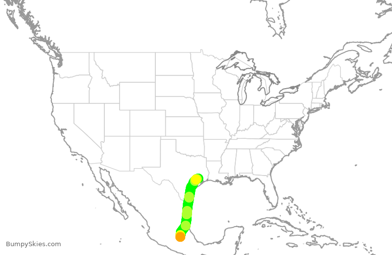 Turbulence forecast map for AMX470, MEX to IAH