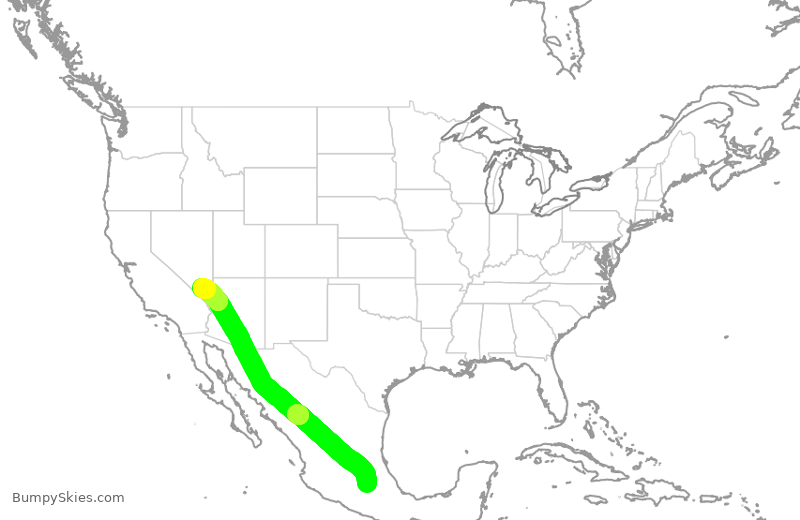 Turbulence forecast map for AMX482, MEX to LAS