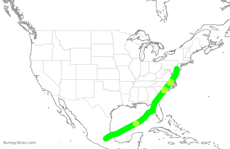 Turbulence forecast map for AMX609, PHL to MMX