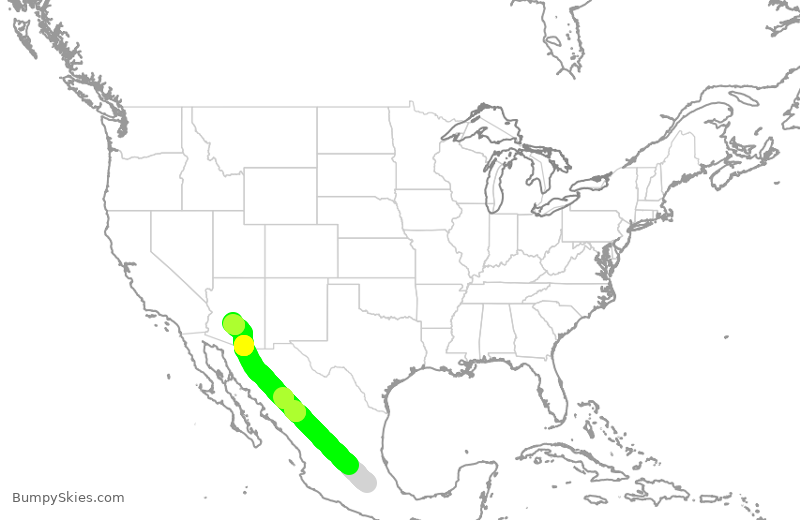 Turbulence forecast map for AMX614, MEX to PHX